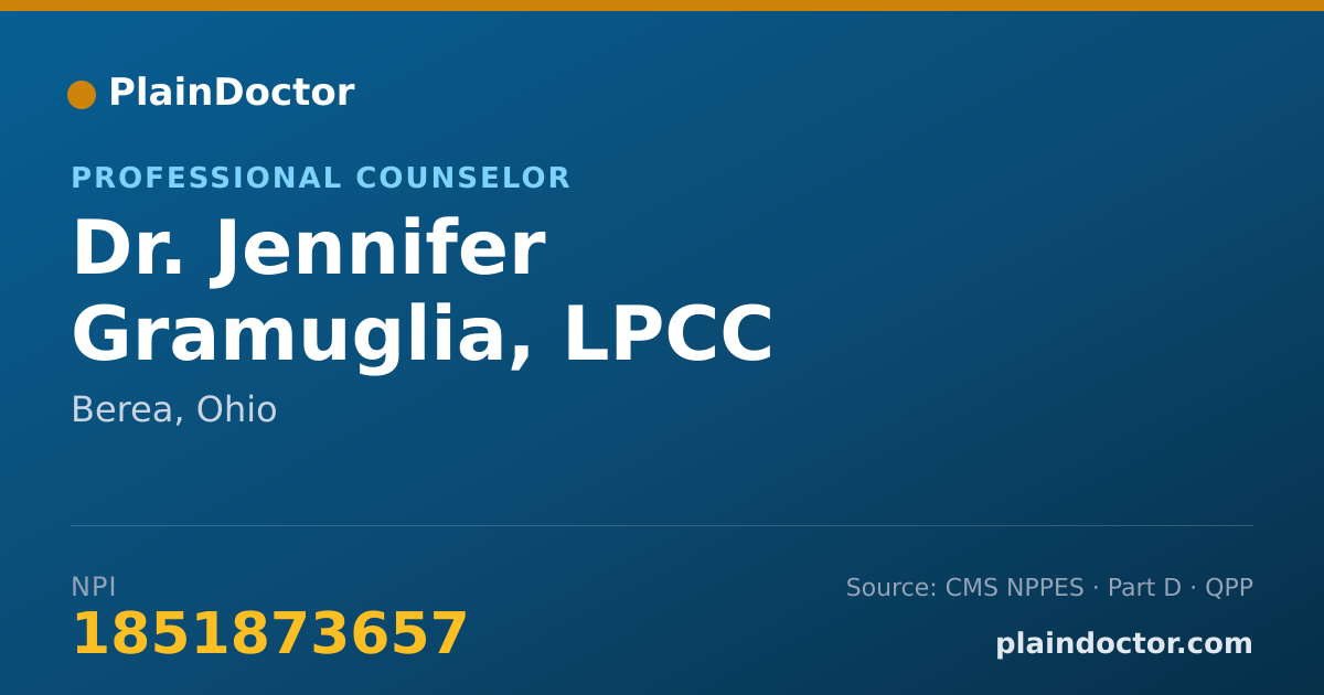 Shareable card for Jennifer Gramuglia, LPCC - Professional Counselor, Berea, OH