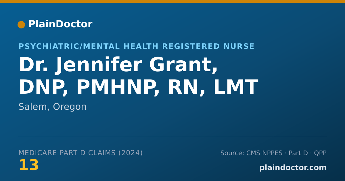 Shareable card for Jennifer Grant, DNP, PMHNP, RN, LMT - Psychiatric/Mental Health Registered Nurse, Salem, OR