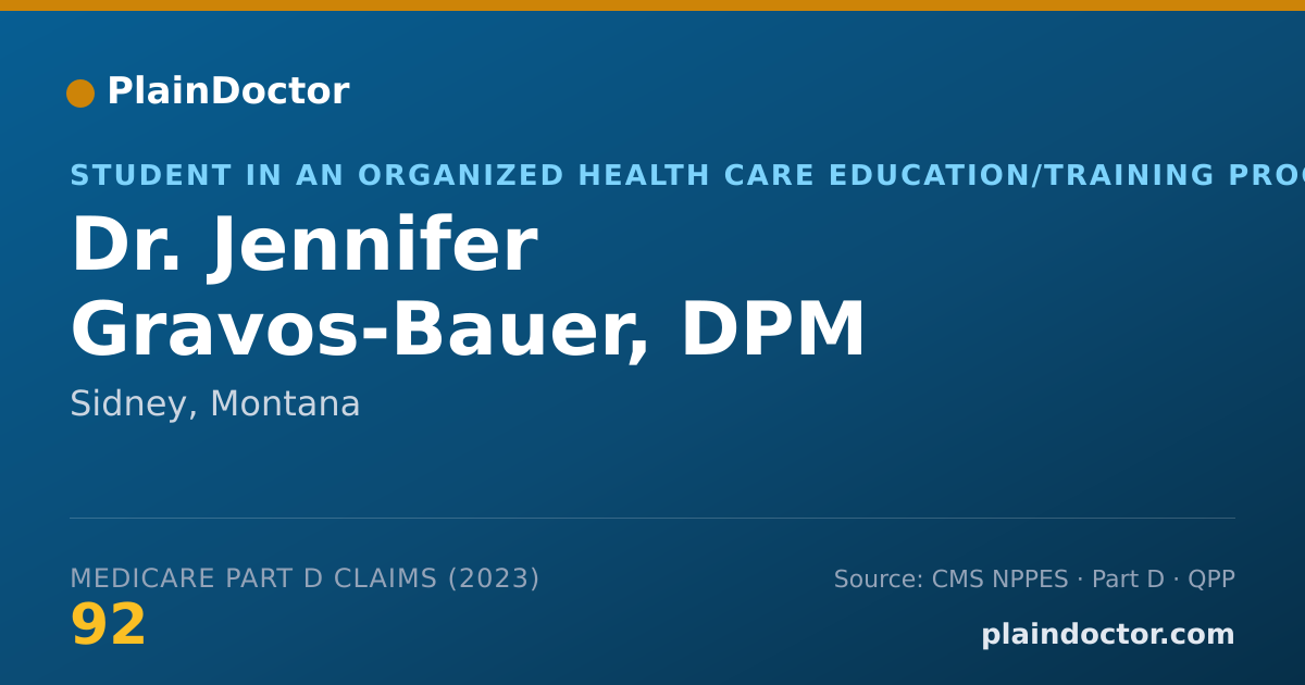 Shareable card for Jennifer Gravos-Bauer, DPM - Student in an Organized Health Care Education/Training Program, Sidney, MT