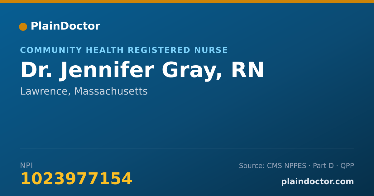 Shareable card for Jennifer Gray, RN - Community Health Registered Nurse, Lawrence, MA