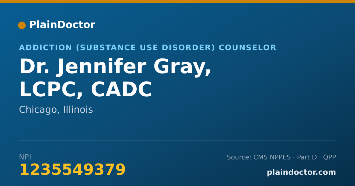 Shareable card for Jennifer Gray, LCPC, CADC - Addiction (Substance Use Disorder) Counselor, Chicago, IL