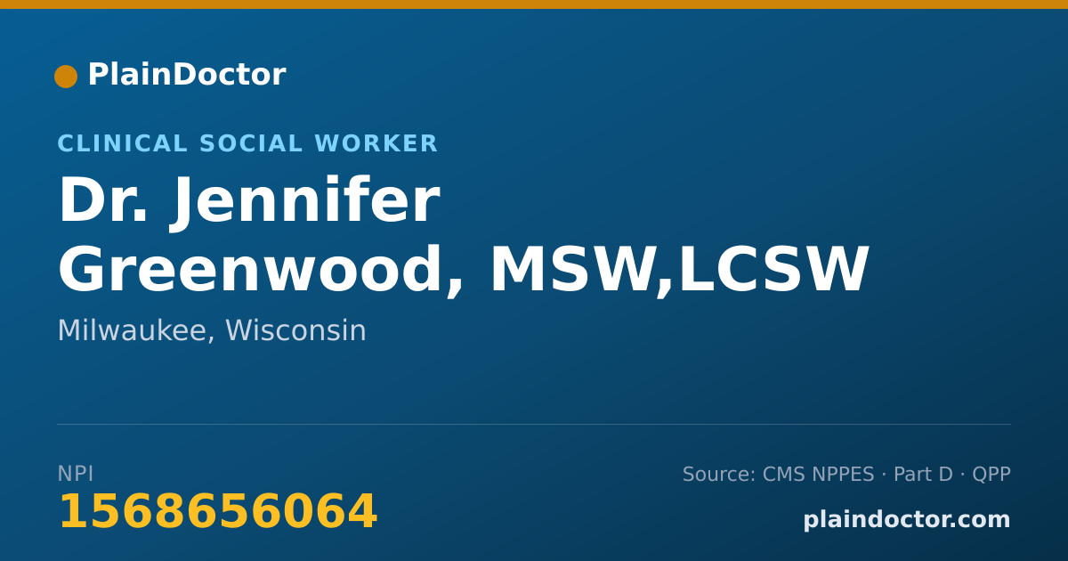 Shareable card for Jennifer Greenwood, MSW,LCSW - Clinical Social Worker, Milwaukee, WI
