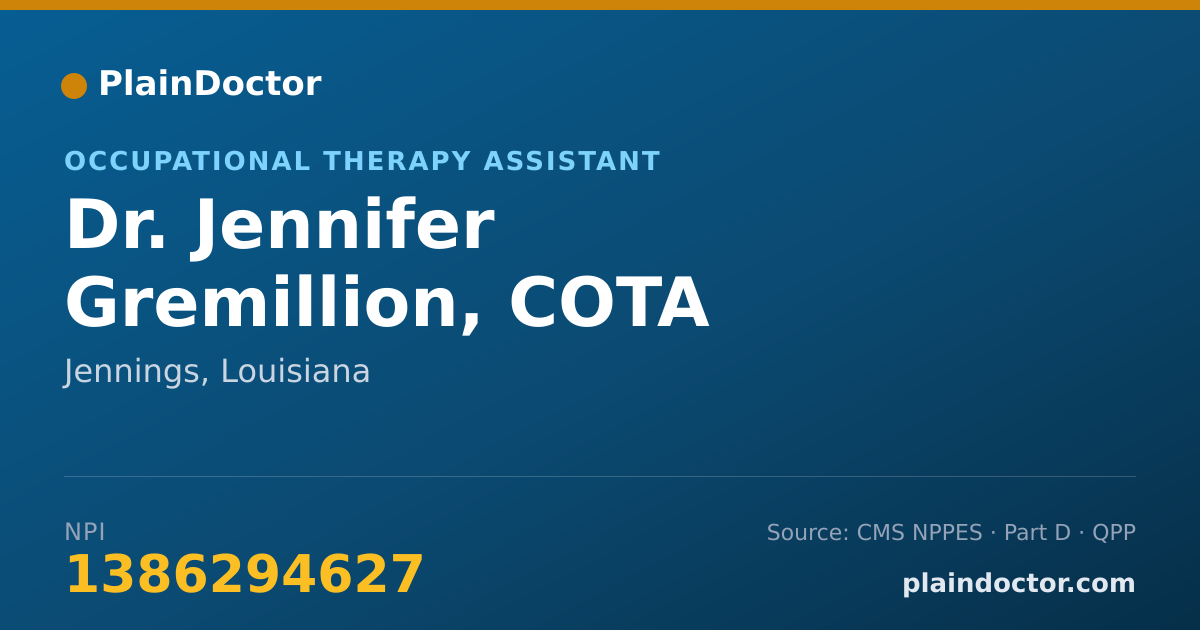 Shareable card for Jennifer Gremillion, COTA - Occupational Therapy Assistant, Jennings, LA