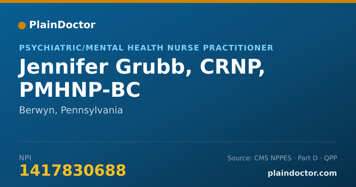 Shareable card for Jennifer Grubb, CRNP, PMHNP-BC - Psychiatric/Mental Health Nurse Practitioner, Berwyn, PA