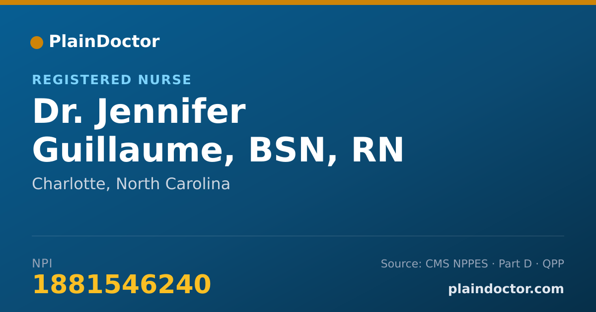 Shareable card for Jennifer Guillaume, BSN, RN - Registered Nurse, Charlotte, NC