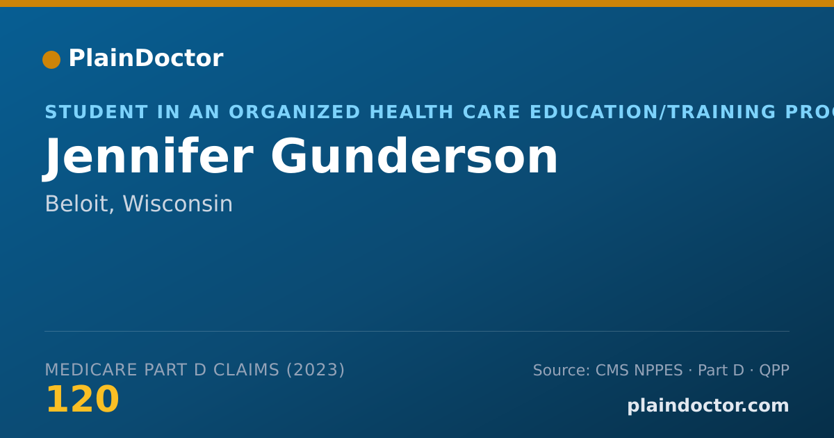 Shareable card for Jennifer Gunderson - Student in an Organized Health Care Education/Training Program, Beloit, WI