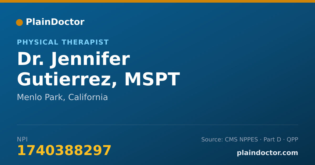Shareable card for Jennifer Gutierrez, MSPT - Physical Therapist, Menlo Park, CA