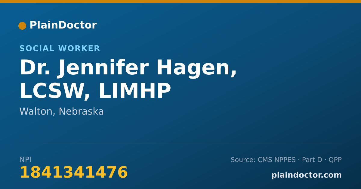 Shareable card for Jennifer Hagen, LCSW, LIMHP - Social Worker, Walton, NE