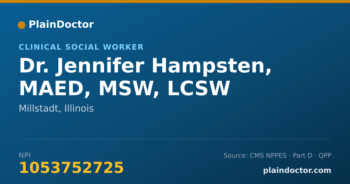 Shareable card for Jennifer Hampsten, MAED, MSW, LCSW - Clinical Social Worker, Millstadt, IL