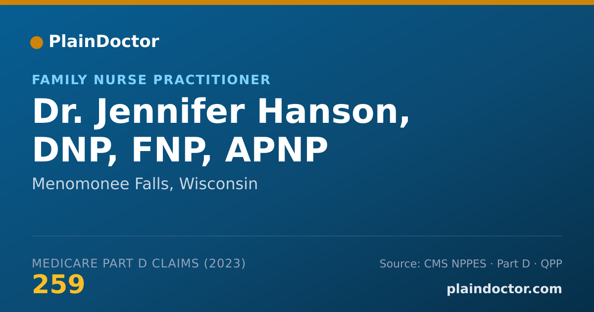 Shareable card for Jennifer Hanson, DNP, FNP, APNP - Family Nurse Practitioner, Menomonee Falls, WI