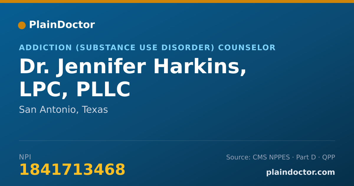 Shareable card for Jennifer Harkins, LPC, PLLC - Addiction (Substance Use Disorder) Counselor, San Antonio, TX