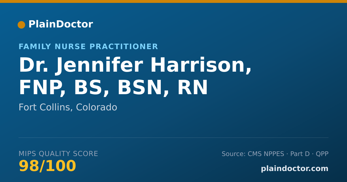 Shareable card for Jennifer Harrison, FNP, BS, BSN, RN - Family Nurse Practitioner, Fort Collins, CO