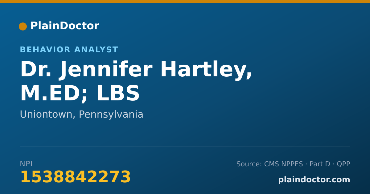 Shareable card for Jennifer Hartley, M.ED; LBS - Behavior Analyst, Uniontown, PA
