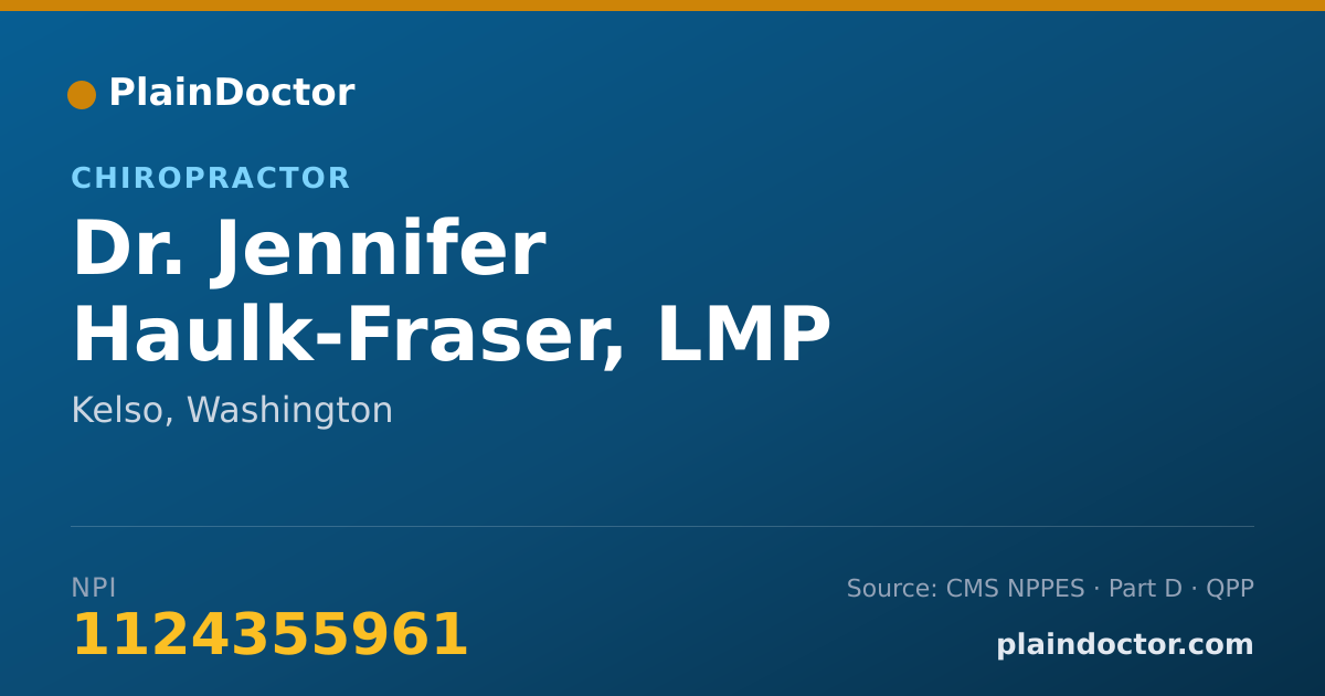 Shareable card for Jennifer Haulk-Fraser, LMP - Chiropractor, Kelso, WA