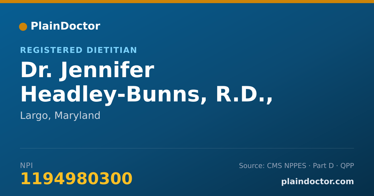 Shareable card for Jennifer Headley-Bunns, R.D., L.D. - Registered Dietitian, Largo, MD