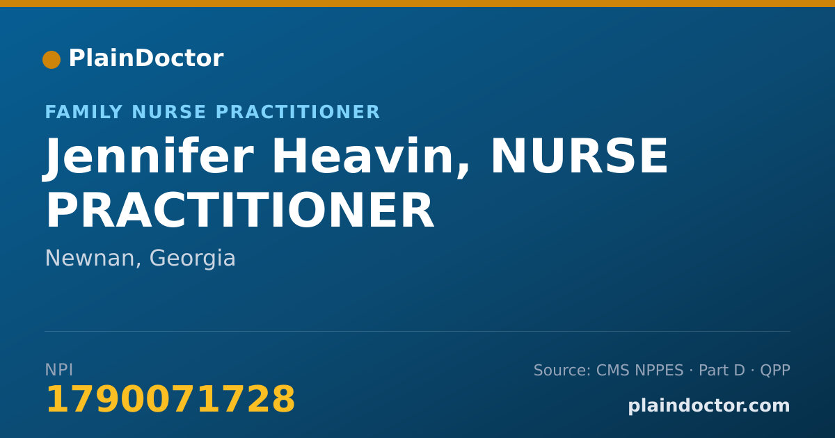 Shareable card for Jennifer Heavin, NURSE PRACTITIONER - Family Nurse Practitioner, Newnan, GA