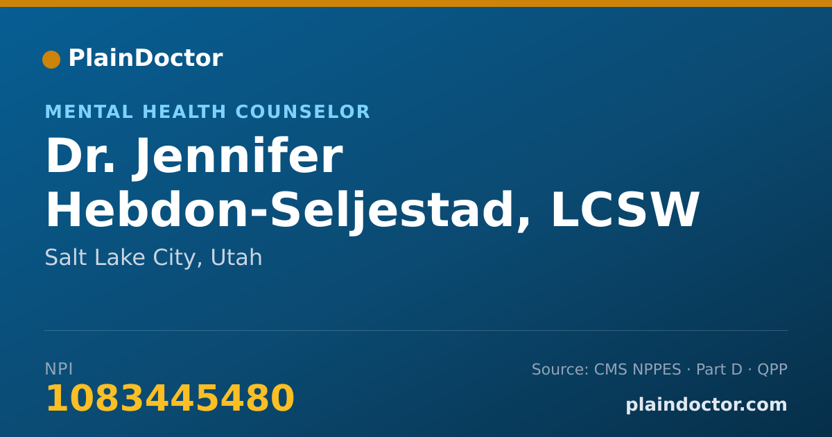 Shareable card for Jennifer Hebdon-Seljestad, LCSW - Mental Health Counselor, Salt Lake City, UT