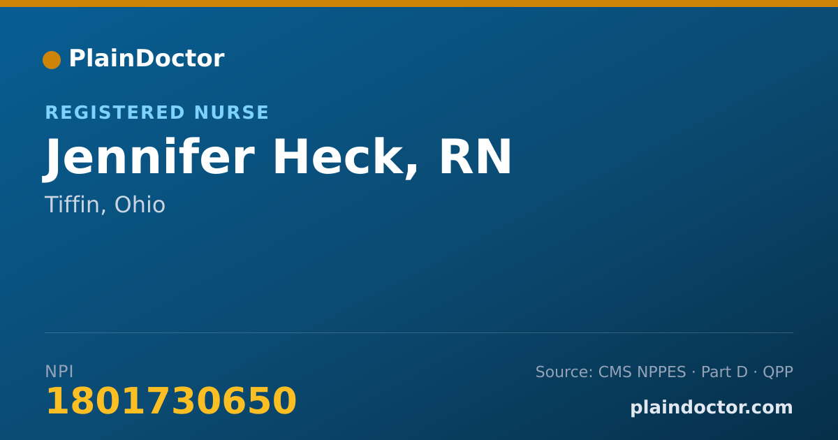 Shareable card for Jennifer Heck, RN - Registered Nurse, Tiffin, OH