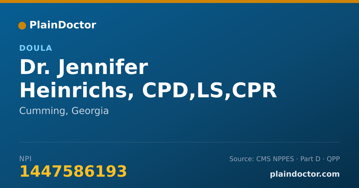 Shareable card for Jennifer Heinrichs, CPD,LS,CPR CERTIFIED - Doula, Cumming, GA