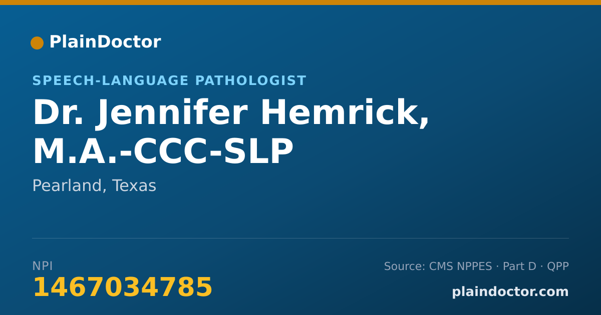 Shareable card for Jennifer Hemrick, M.A.-CCC-SLP - Speech-Language Pathologist, Pearland, TX