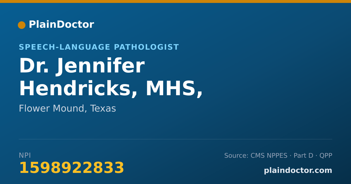 Shareable card for Jennifer Hendricks, MHS, CCC-SLP - Speech-Language Pathologist, Flower Mound, TX
