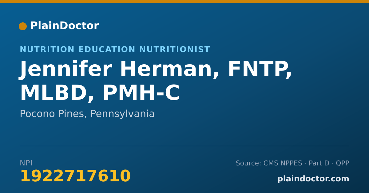Shareable card for Jennifer Herman, FNTP, MLBD, PMH-C - Nutrition Education Nutritionist, Pocono Pines, PA