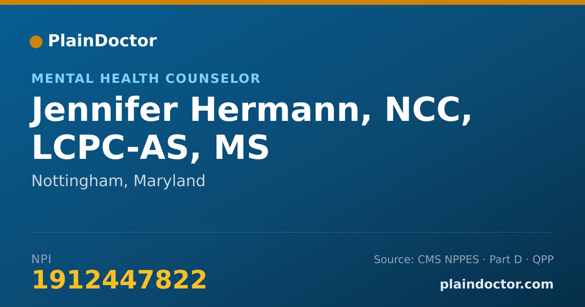 Shareable card for Jennifer Hermann, NCC, LCPC-AS, MS - Mental Health Counselor, Nottingham, MD