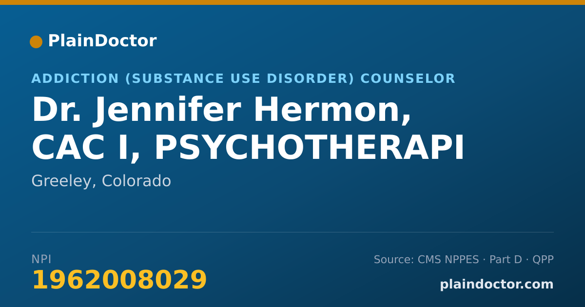 Shareable card for Jennifer Hermon, CAC I, PSYCHOTHERAPI - Addiction (Substance Use Disorder) Counselor, Greeley, CO