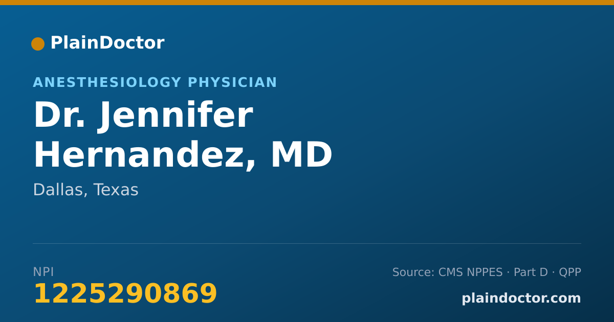 Shareable card for Jennifer Hernandez, MD - Anesthesiology Physician, Dallas, TX