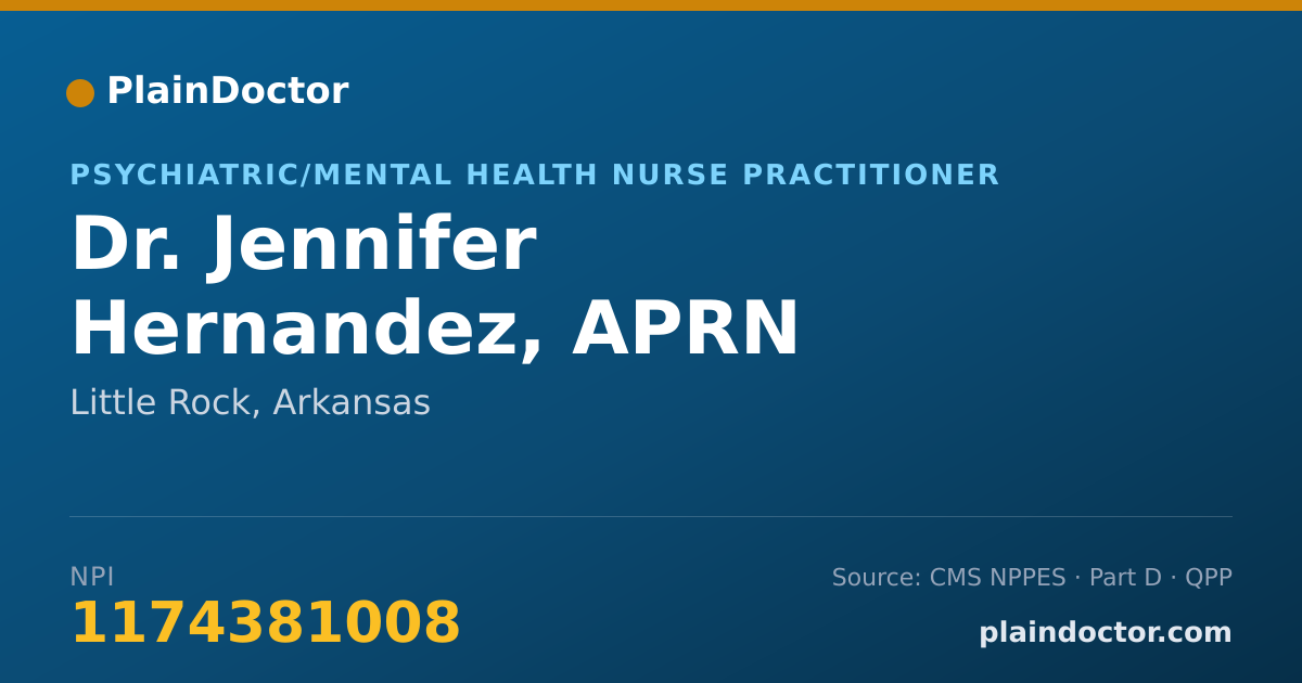 Shareable card for Jennifer Hernandez, APRN - Psychiatric/Mental Health Nurse Practitioner, Little Rock, AR