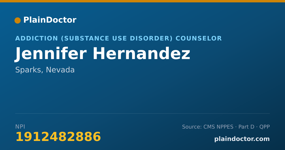 Shareable card for Jennifer Hernandez - Addiction (Substance Use Disorder) Counselor, Sparks, NV