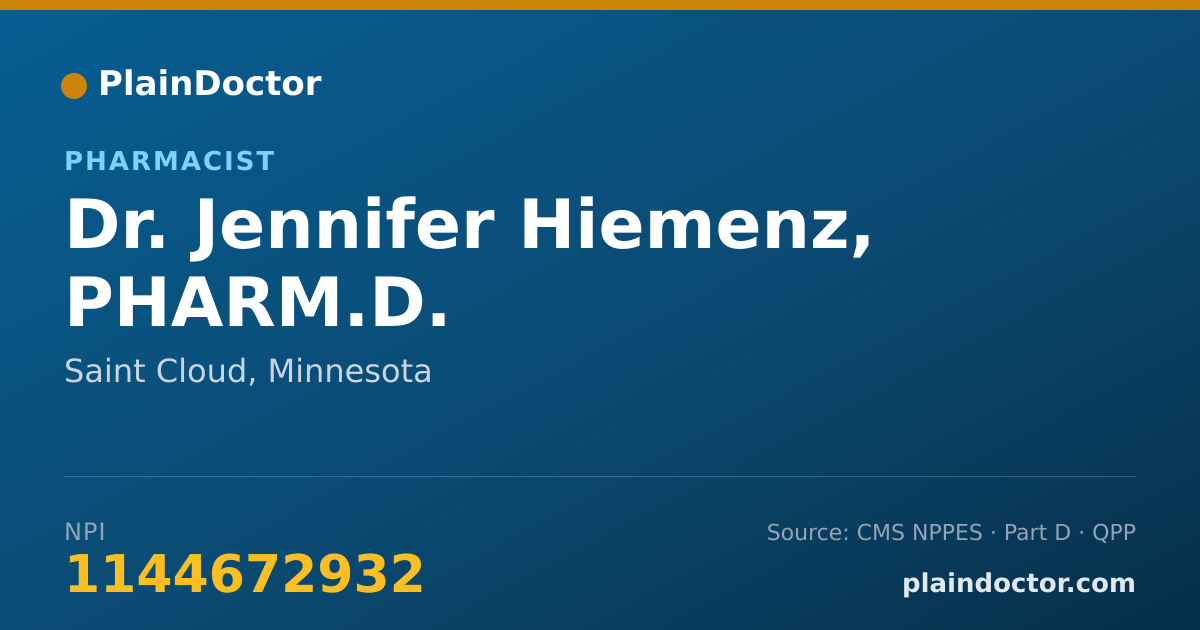 Shareable card for Jennifer Hiemenz, PHARM.D. - Pharmacist, Saint Cloud, MN