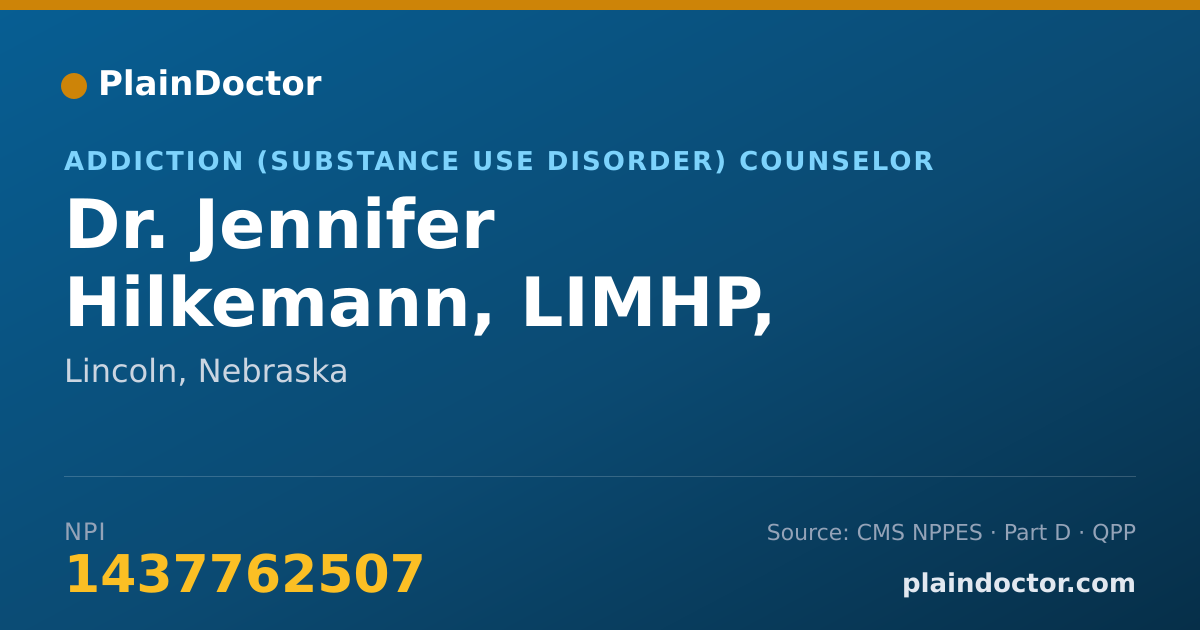 Shareable card for Jennifer Hilkemann, LIMHP, PLADC, LPC - Addiction (Substance Use Disorder) Counselor, Lincoln, NE