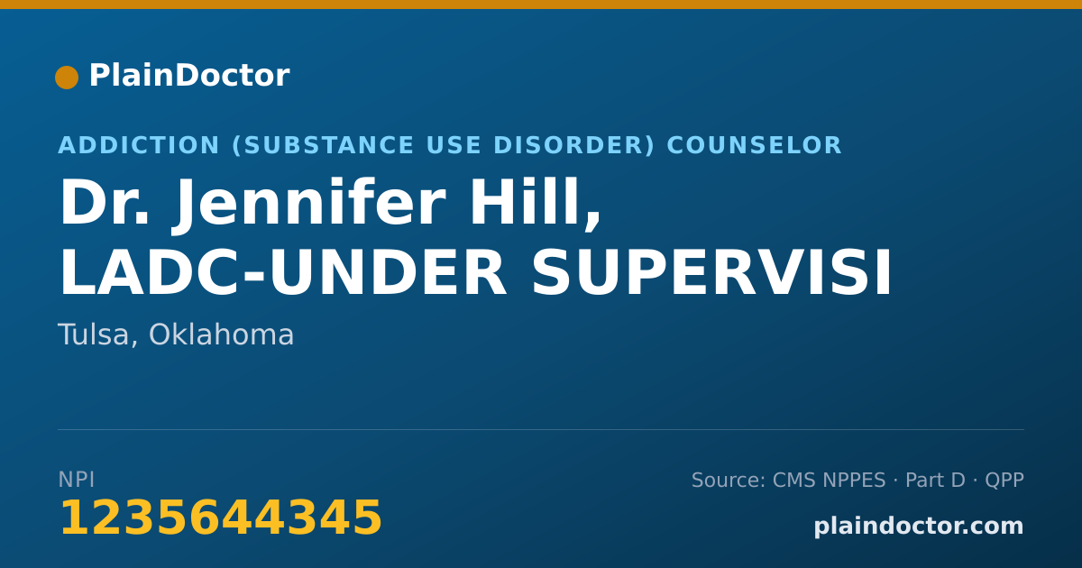 Shareable card for Jennifer Hill, LADC-UNDER SUPERVISI - Addiction (Substance Use Disorder) Counselor, Tulsa, OK
