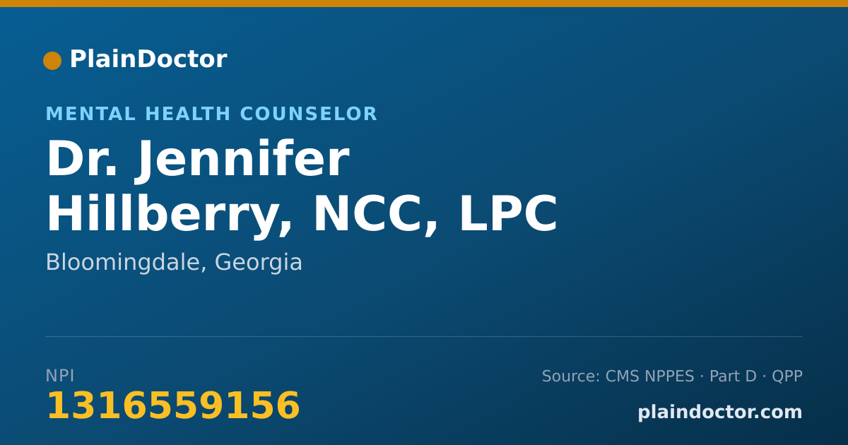 Shareable card for Jennifer Hillberry, NCC, LPC - Mental Health Counselor, Bloomingdale, GA