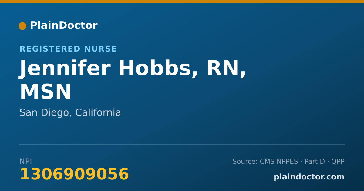 Shareable card for Jennifer Hobbs, RN, MSN - Registered Nurse, San Diego, CA