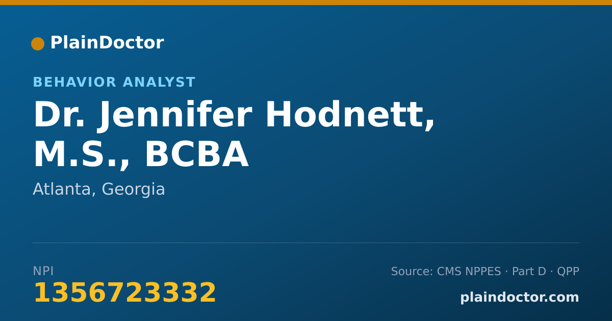 Shareable card for Jennifer Hodnett, M.S., BCBA - Behavior Analyst, Atlanta, GA