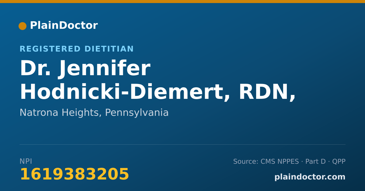 Shareable card for Jennifer Hodnicki-Diemert, RDN, LDN - Registered Dietitian, Natrona Heights, PA