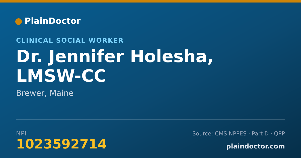 Shareable card for Jennifer Holesha, LMSW-CC - Clinical Social Worker, Brewer, ME