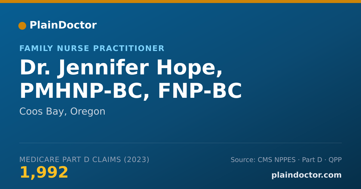 Shareable card for Jennifer Hope, PMHNP-BC, FNP-BC - Family Nurse Practitioner, Coos Bay, OR