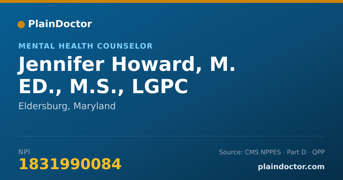 Shareable card for Jennifer Howard, M. ED., M.S., LGPC - Mental Health Counselor, Eldersburg, MD