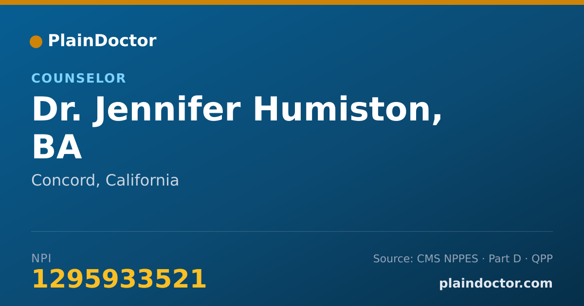 Shareable card for Jennifer Humiston, BA - Counselor, Concord, CA