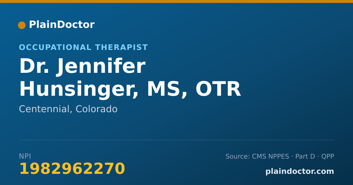 Shareable card for Jennifer Hunsinger, MS, OTR - Occupational Therapist, Centennial, CO