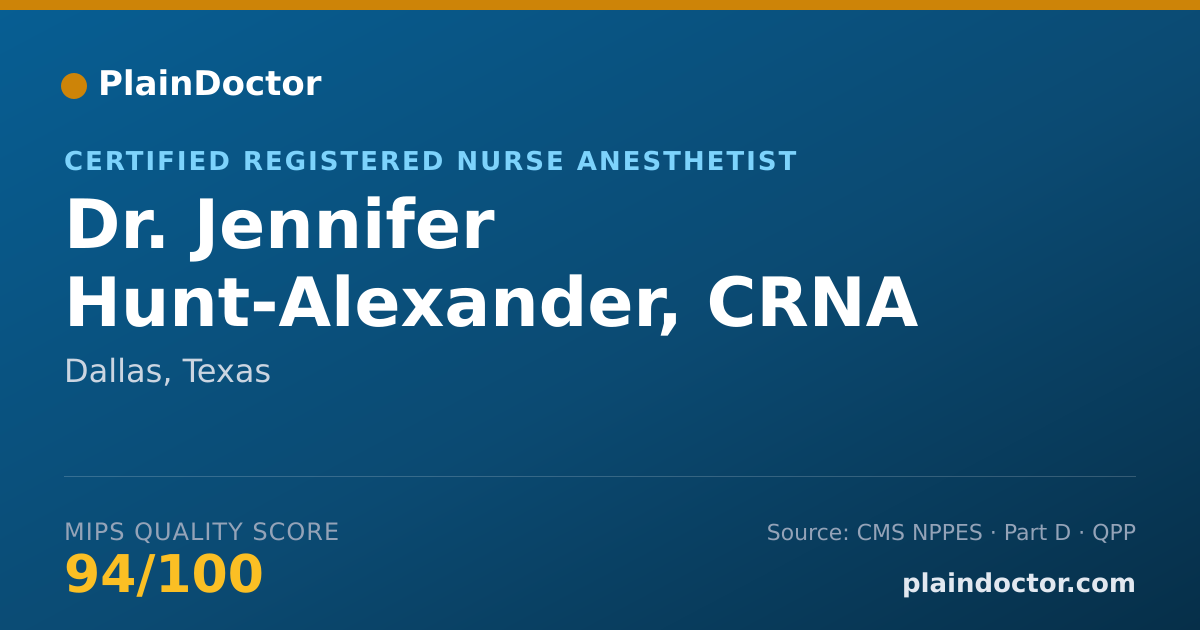 Shareable card for Jennifer Hunt-Alexander, CRNA - Certified Registered Nurse Anesthetist, Dallas, TX