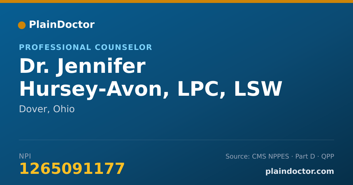 Shareable card for Jennifer Hursey-Avon, LPC, LSW - Professional Counselor, Dover, OH