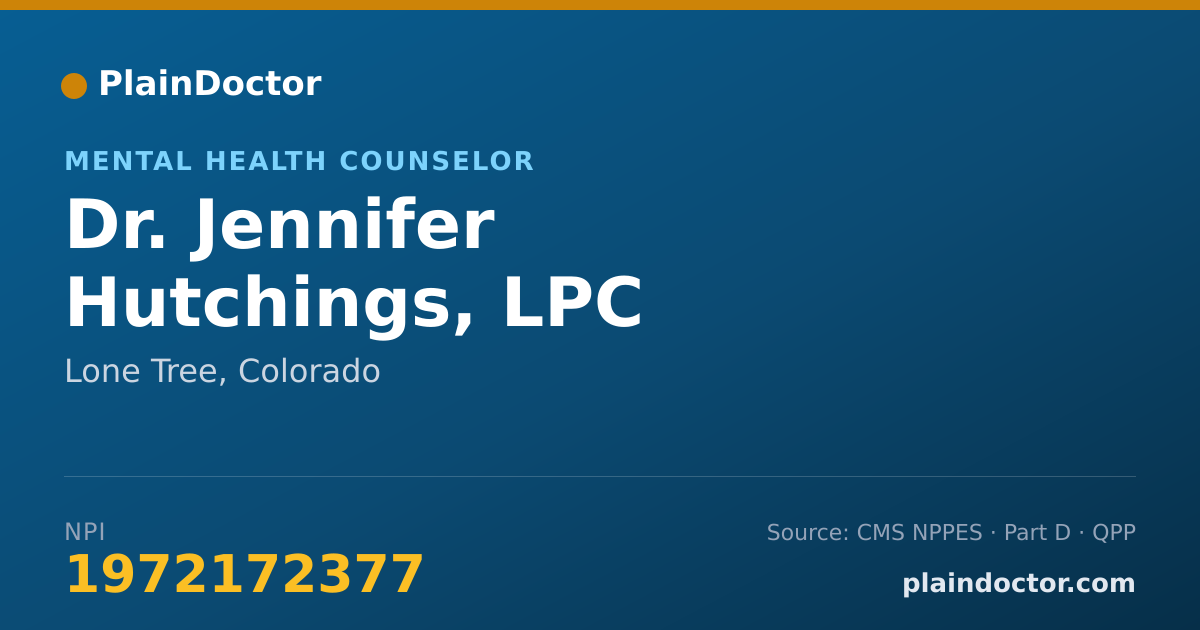 Shareable card for Jennifer Hutchings, LPC - Mental Health Counselor, Lone Tree, CO