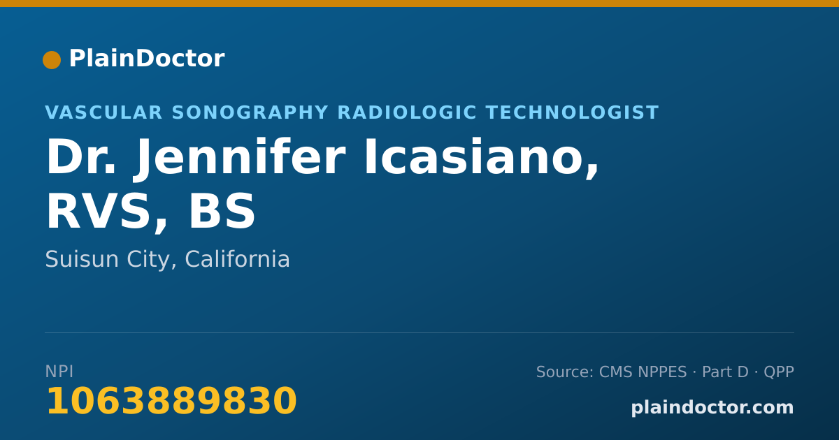 Shareable card for Jennifer Icasiano, RVS, BS - Vascular Sonography Radiologic Technologist, Suisun City, CA