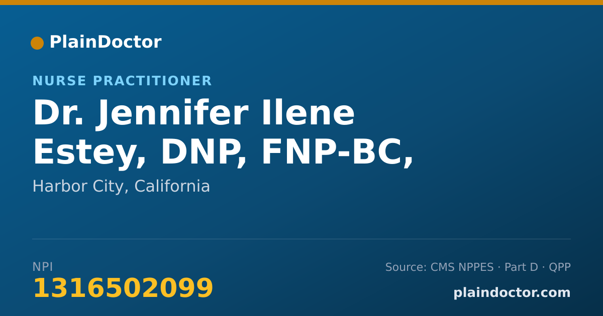Shareable card for Jennifer Ilene Estey, DNP, FNP-BC, CRRN - Nurse Practitioner, Harbor City, CA