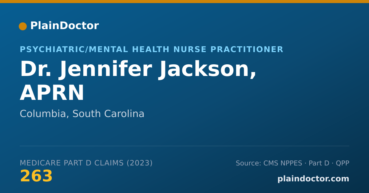 Shareable card for Jennifer Jackson, APRN - Psychiatric/Mental Health Nurse Practitioner, Columbia, SC