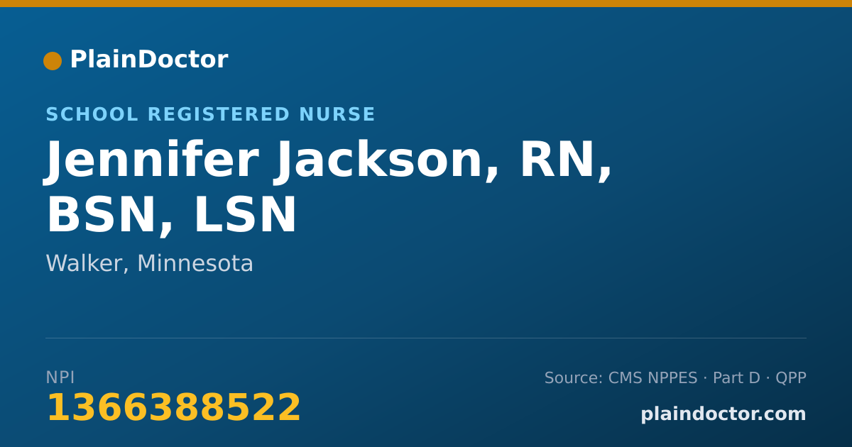 Shareable card for Jennifer Jackson, RN, BSN, LSN - School Registered Nurse, Walker, MN